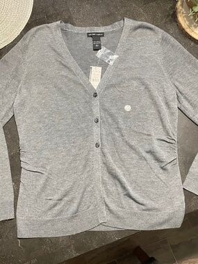🆕 New York & Company Gray Button Down V-Neck Long Sleeve Cardigan - Size L